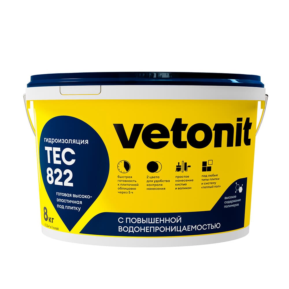 Гидроизоляция акриловая Vetonit Weber.tec 822 серая 8 кг