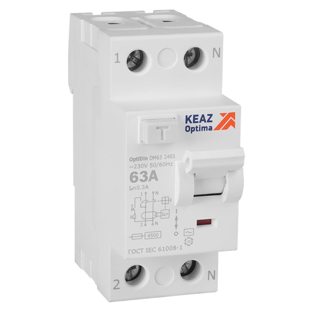 УЗО КЭАЗ DM63 OptiDin 63А 1P+N тип AC 300 мА 4,5 кА (343902)