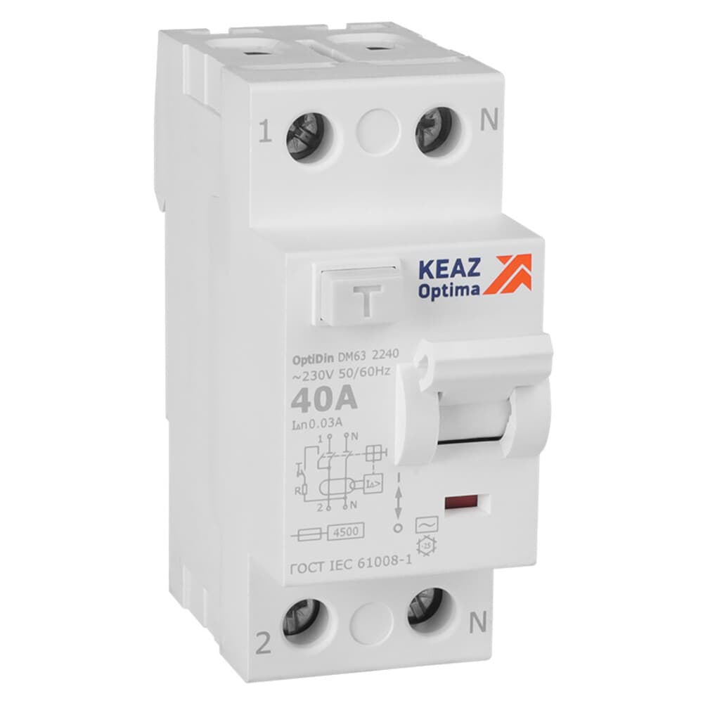 УЗО КЭАЗ DM63 OptiDin 40А 1P+N тип AC 30 мА 4,5 кА (343889)