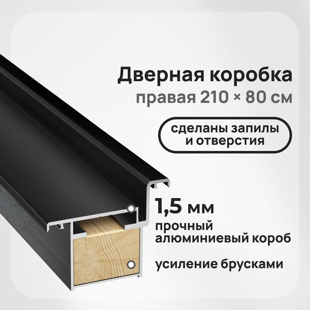 Коробка дверная скрытого монтажа Invisible 59х46,5х2220 мм (800х2100 мм) правая черная с петлями и замком (2,5 шт.)