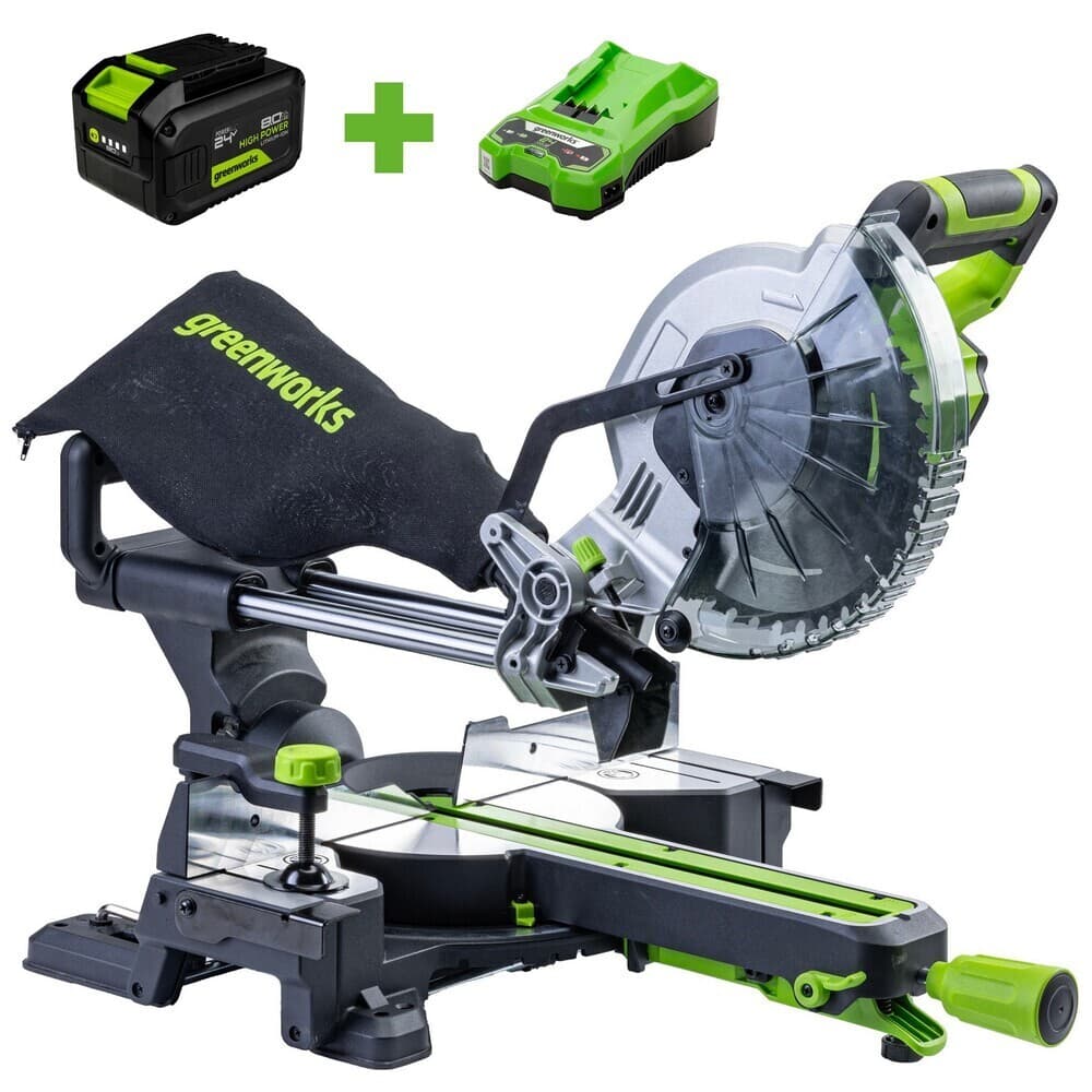 Пила торцовочная аккумуляторная Greenworks GD24MS216 216 мм 8 Ач Li-lon с АКБ и ЗУ (1501707UH)