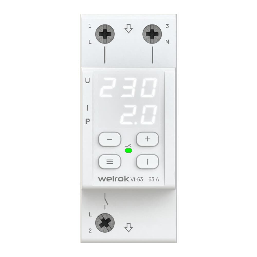 Реле напряжения модульное Welrok VI-63 220 В 63 А тип AC цифровое