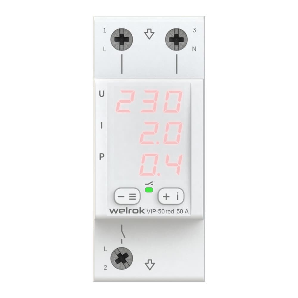 Реле напряжения модульное Welrok VIP-50 red 220 В 50 А тип AC цифровое