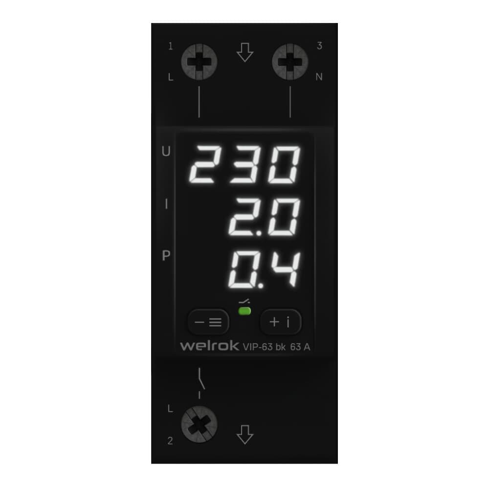 Реле напряжения модульное Welrok VIP 63 bk 220 В 63 А тип AC цифровое