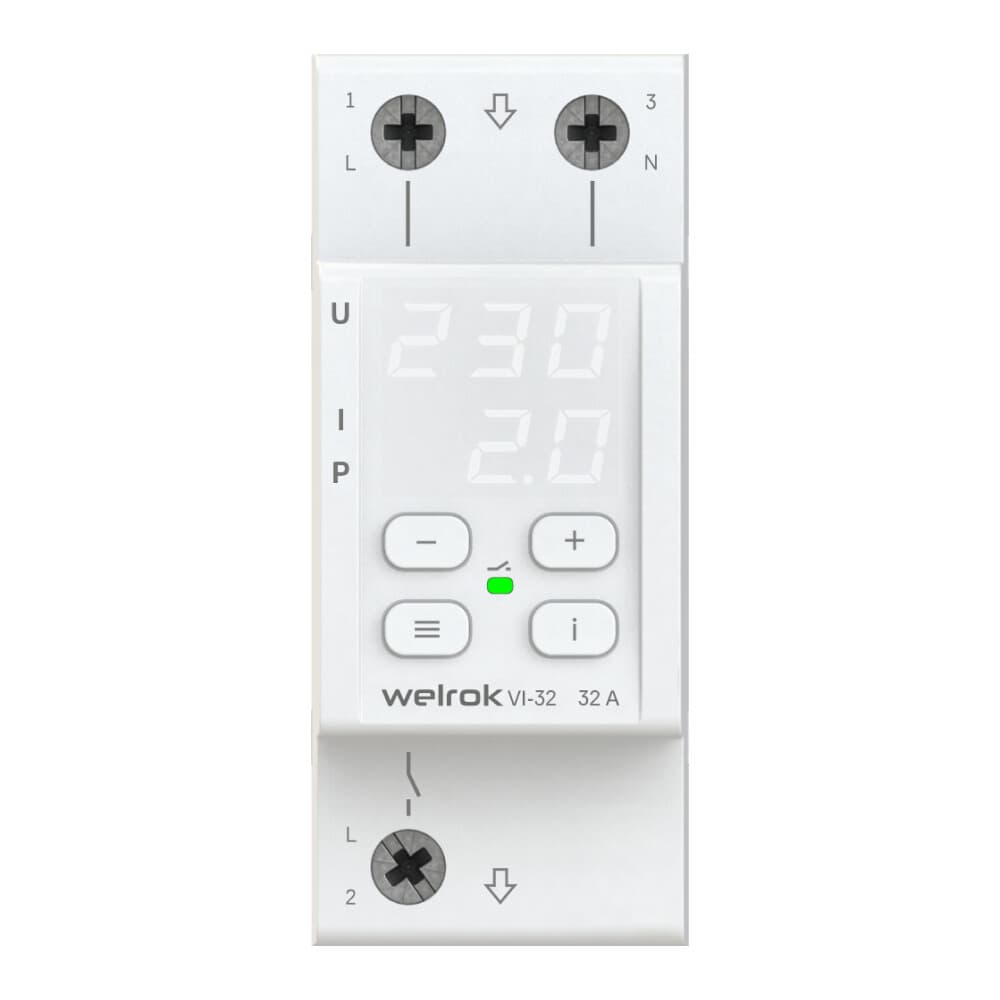 Реле напряжения и контроля фаз модульное Welrok VI-32 220 В 32 А тип AC цифровое