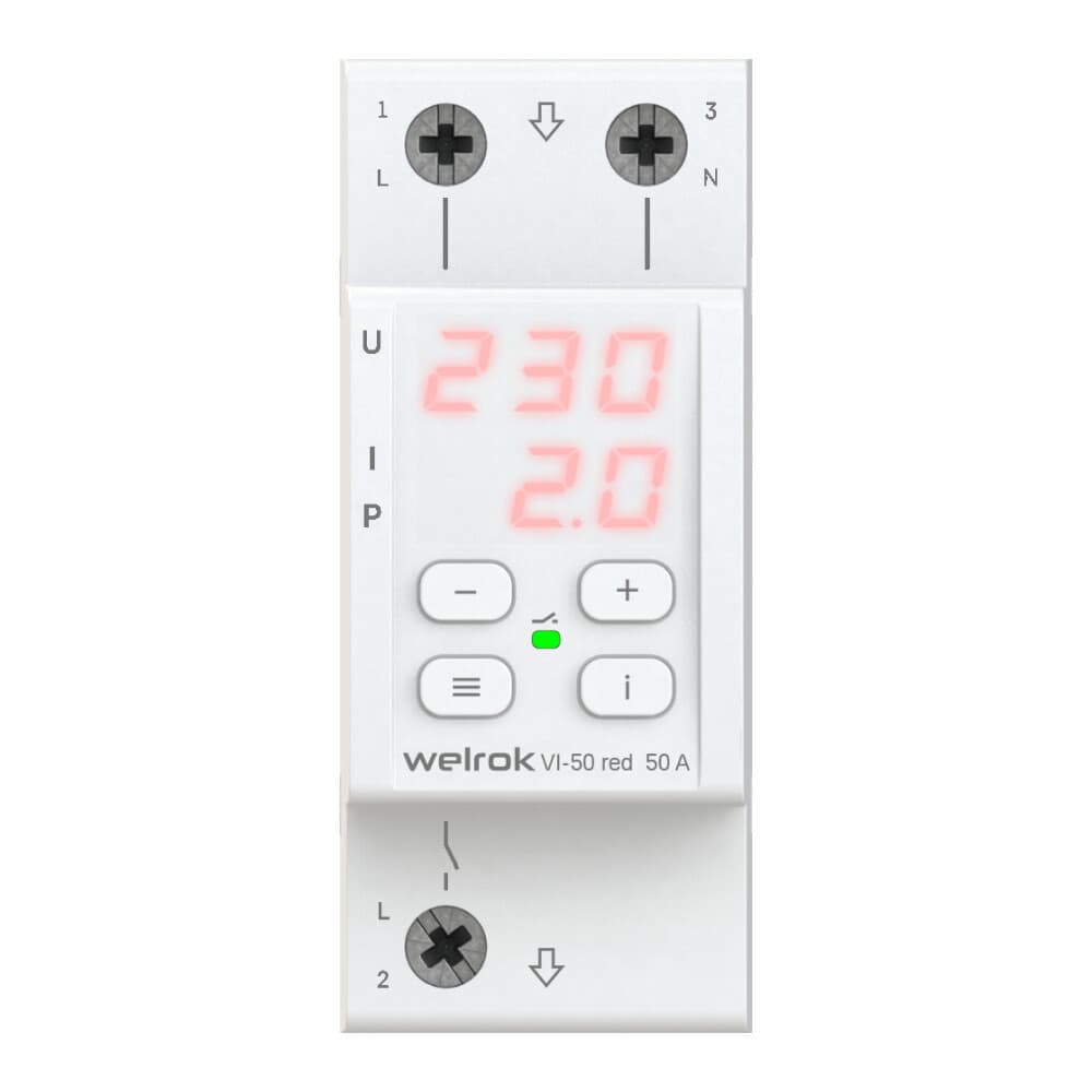 Реле напряжения модульное Welrok VI-50 red 220 В 50 А тип AC цифровое