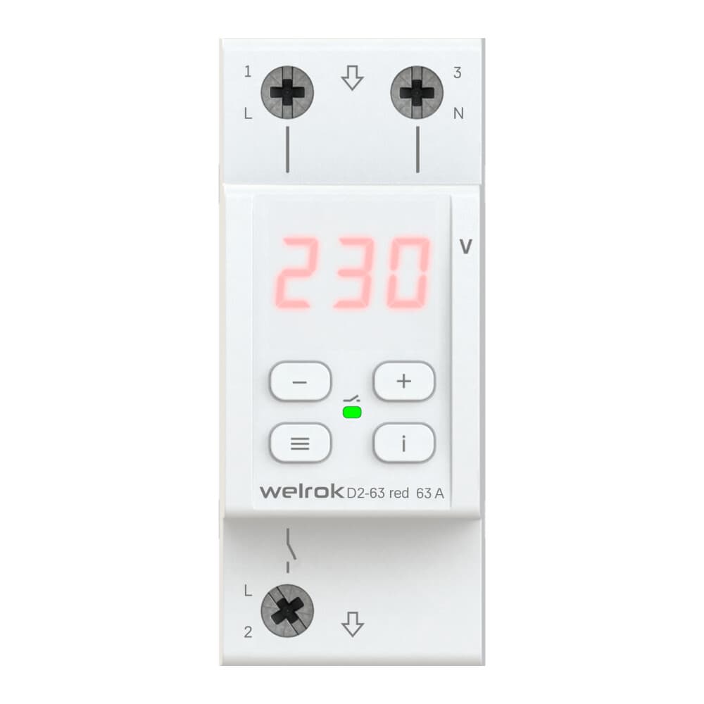 Реле напряжения модульное Welrok D2-63 red 220 В 63 А тип AC цифровое