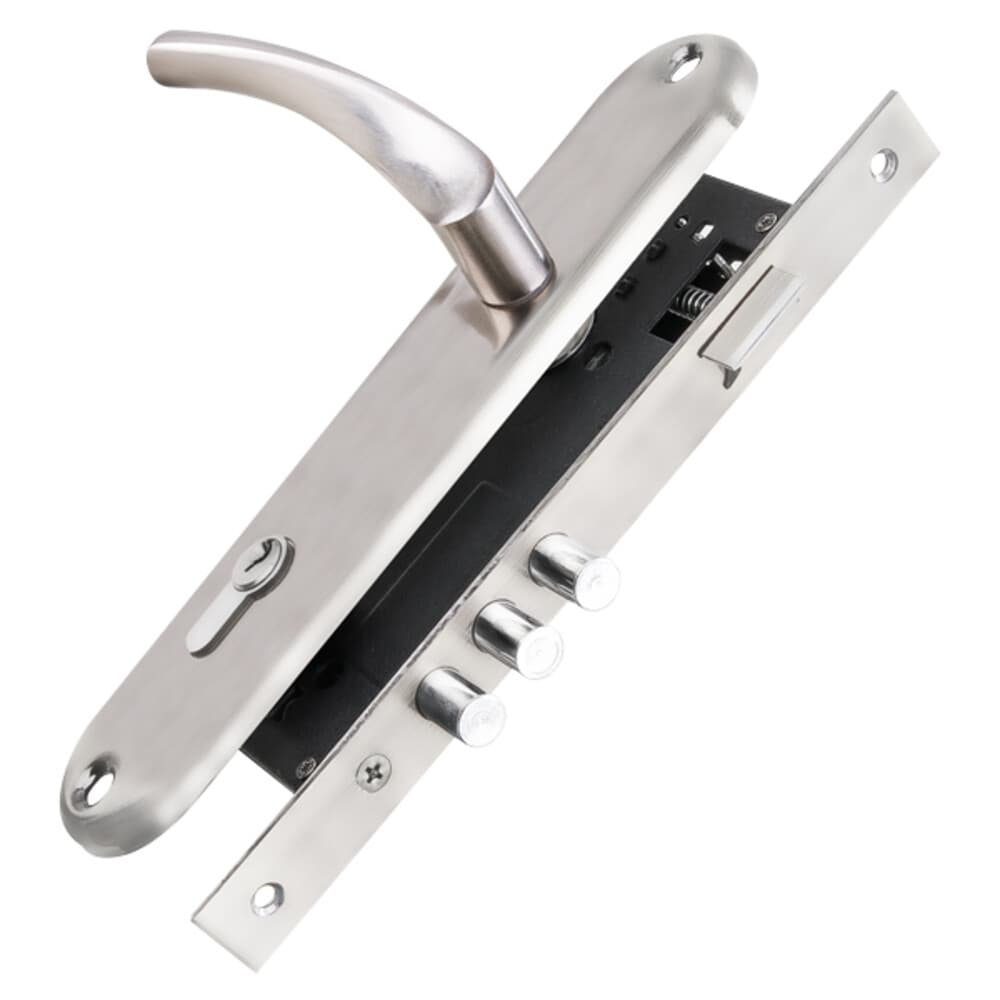 Замок врезной Punto LOCKSET90.CRONA.4585-3 SN для входной двери под цилиндр матовый никель 5 ключей