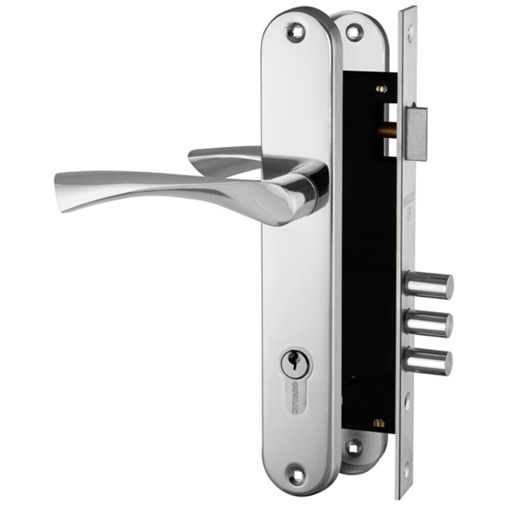 Замок врезной Fuaro LOCKSET.9011 CP для входной двери под цилиндр хром 5 ключей