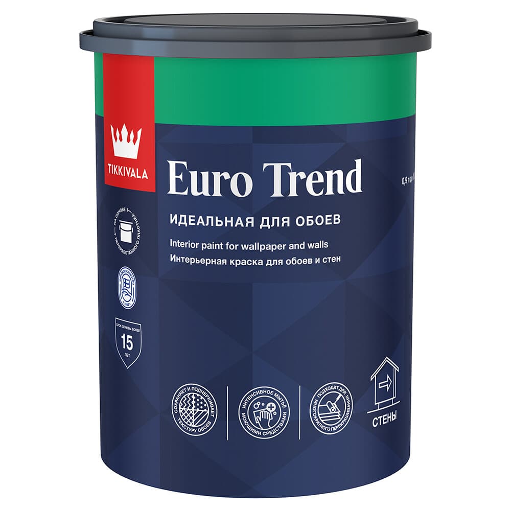 Краска моющаяся Tikkurila/Tikkivala Euro Trend база C бесцветная 0,9 л