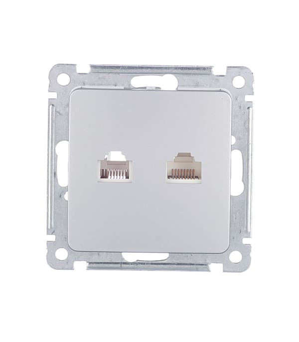Розетка компьютерная/ телефонная Hegel Master встраиваемая серебро RJ11/ RJ45 (РСКТ-440-06)