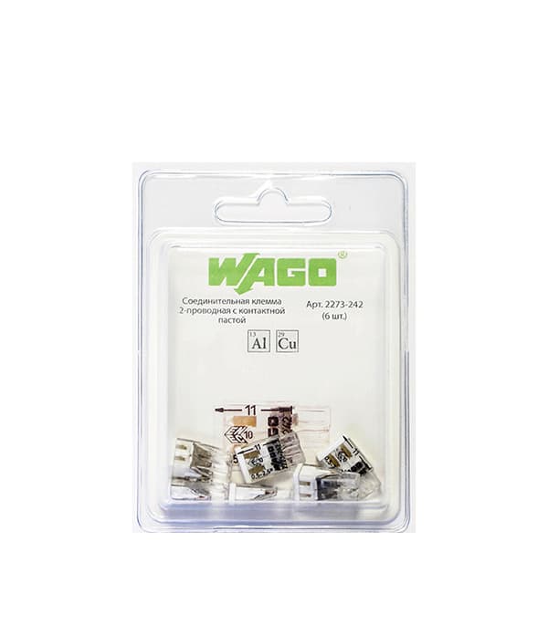 Клемма на 2 провода Wago 2273-242 0,5-2,5 кв.мм самозажимная с пастой (6 шт.) (2585/2273-242)