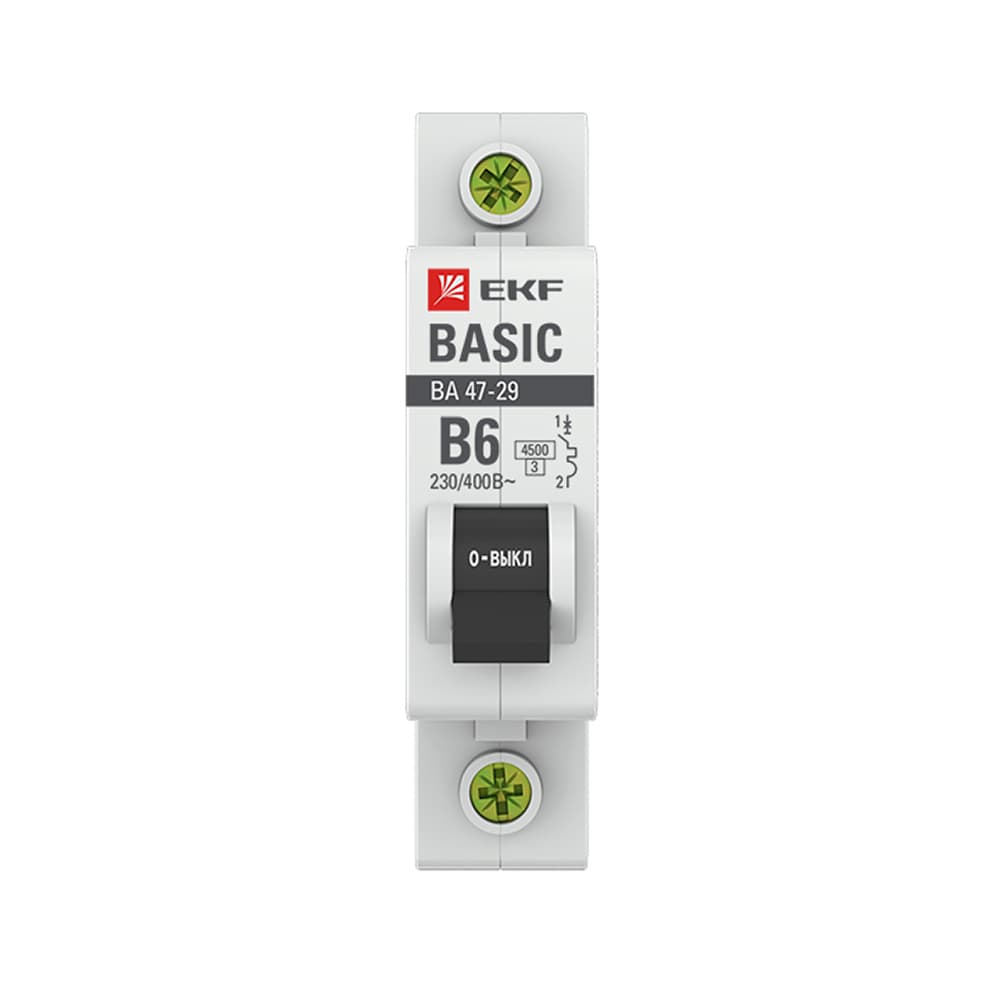 Автоматический выключатель модульный EKF Basic ВА 47-29 1P 6А тип B 4,5 кА 230 В (mcb4729-1-06-B)