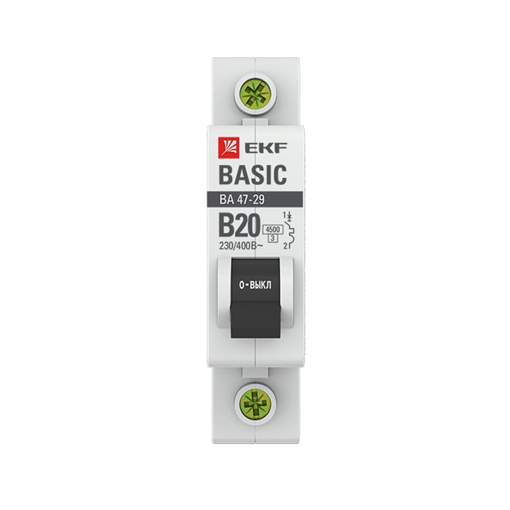 Автоматический выключатель модульный EKF Basic ВА 47-29 1P 20А тип B 4,5 кА 230 В (mcb4729-1-20-B)