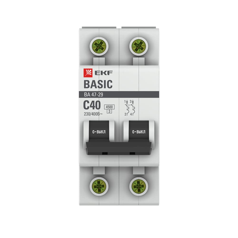 Автоматический выключатель модульный EKF Basic ВА 47-29 2P 40А тип C 4,5 кА 230 В (mcb4729-2-40C)