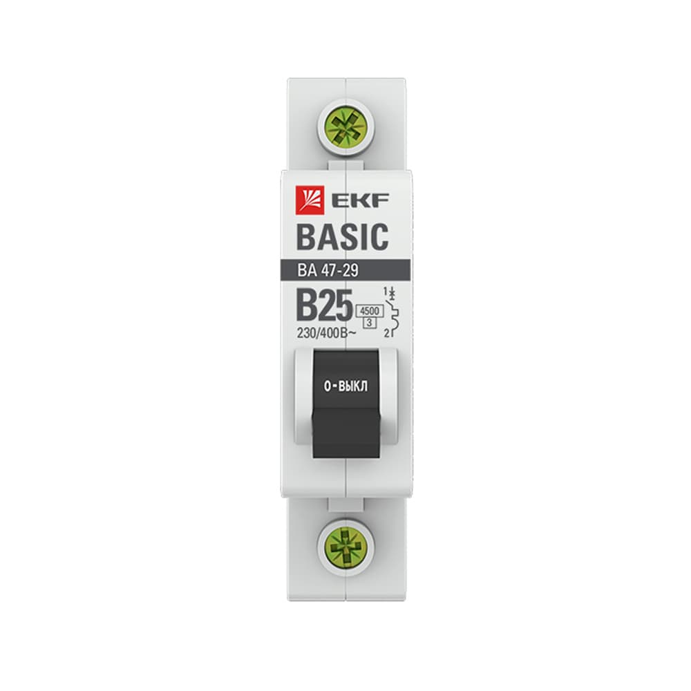Автоматический выключатель модульный EKF Basic ВА 47-29 1P 25А тип B 4,5 кА 230 В (mcb4729-1-25-B)