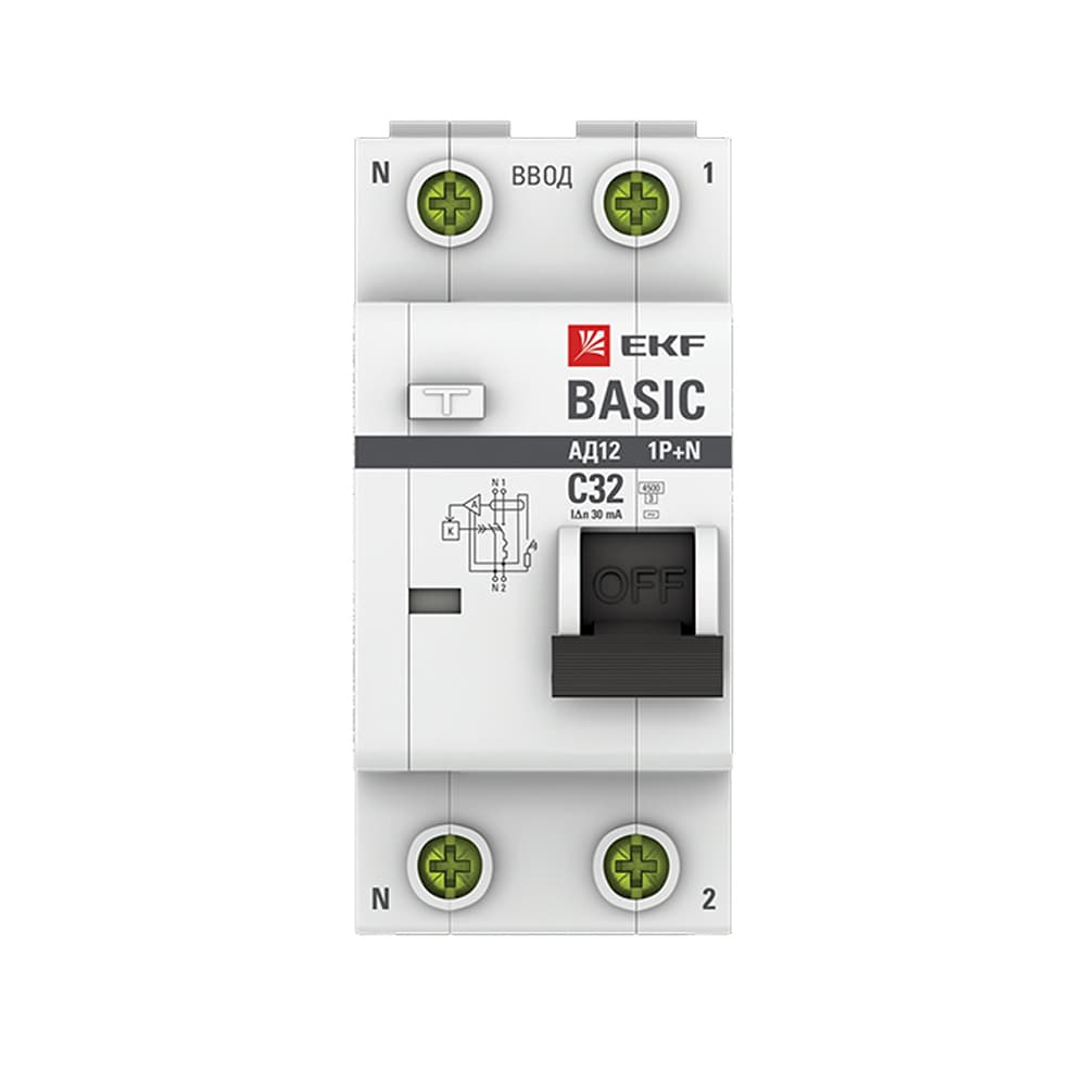 Автомат дифференциальный EKF Basic АД-12 32А 1P+N тип AC 30 мА 4,5 кА (DA12-32-30-bas)