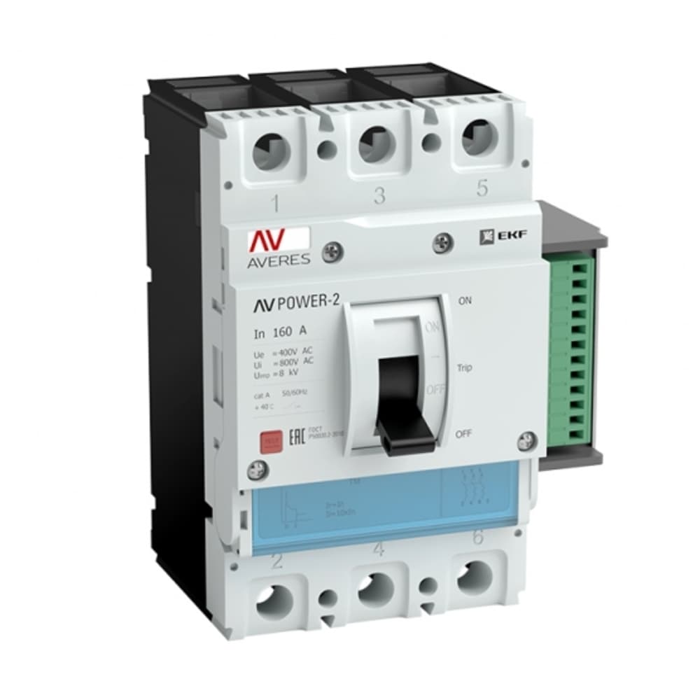Автоматический выключатель в литом корпусе EKF Averes AV Power-1/3-ETU 2.2 3P 160А 100 кА 400/690 В (mccb-13-160H-2.2-av)