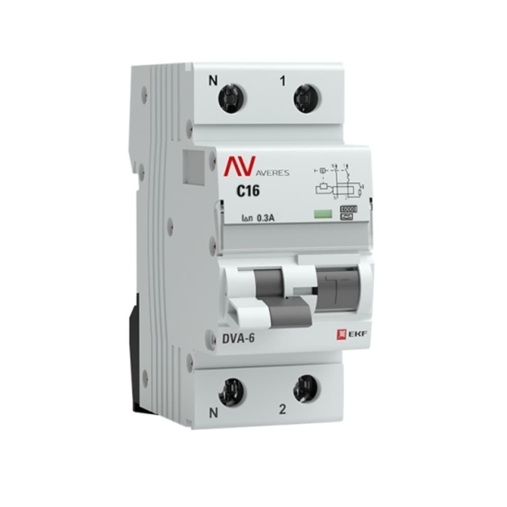 Автомат дифференциальный EKF Averes DVA-6 16А 1P+N тип A 300 мА 6 кА (rcbo6-1pn-16C-300-a-av)