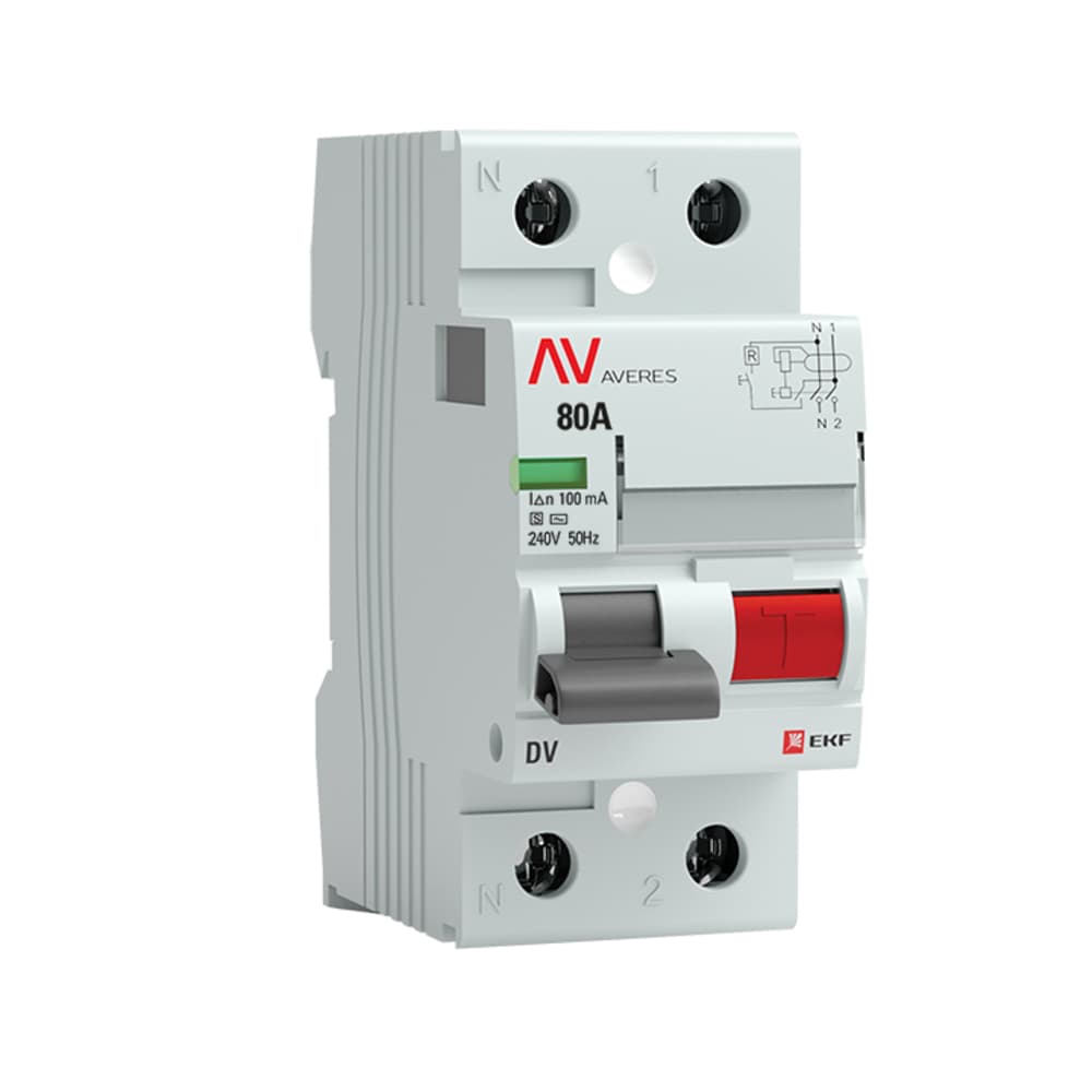 УЗО EKF Averes DV 80А 1P+N тип AC 100 мА 10 кА (rccb-2-80-100-s-av)