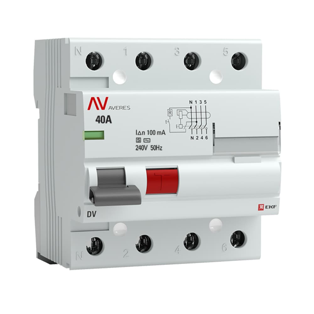 УЗО EKF Averes DV 40А 3P+N тип AC 100 мА 10 кА (rccb-4-40-100-s-av)