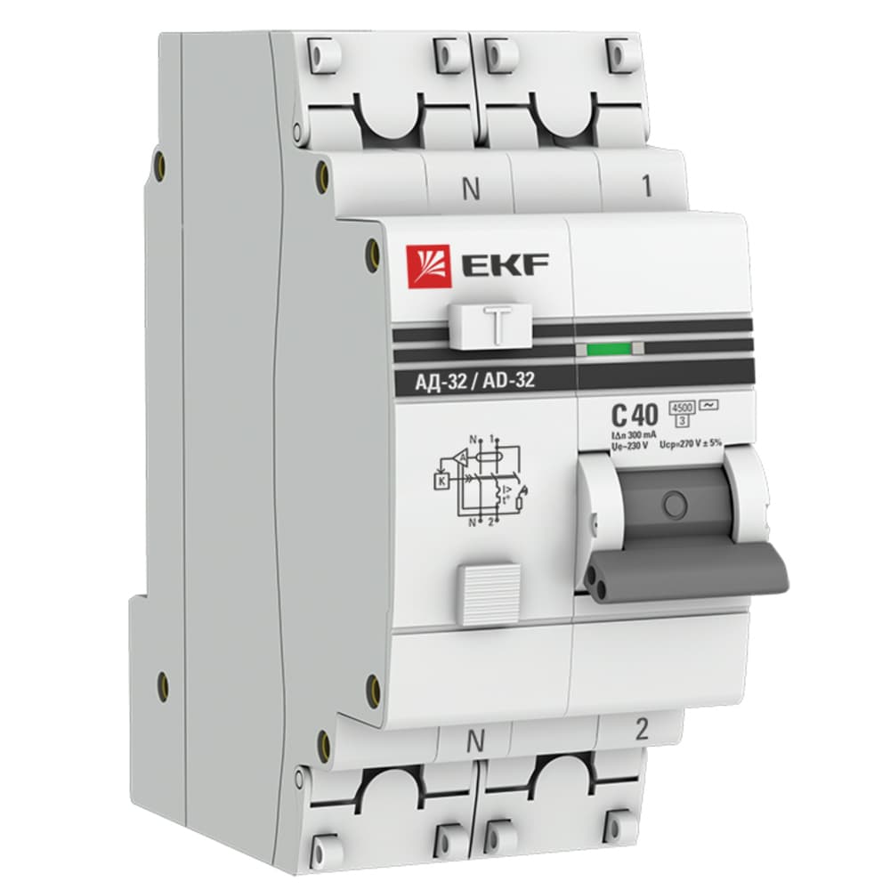 Автомат дифференциальный EKF PROxima АД-32 40А 1P+N тип AC 300 мА 4,5 кА (DA32-40-300-pro)