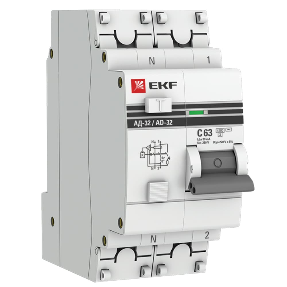Автомат дифференциальный EKF PROxima АД-32 63А 1P+N тип AC 30 мА 4,5 кА (DA32-63-30-pro)