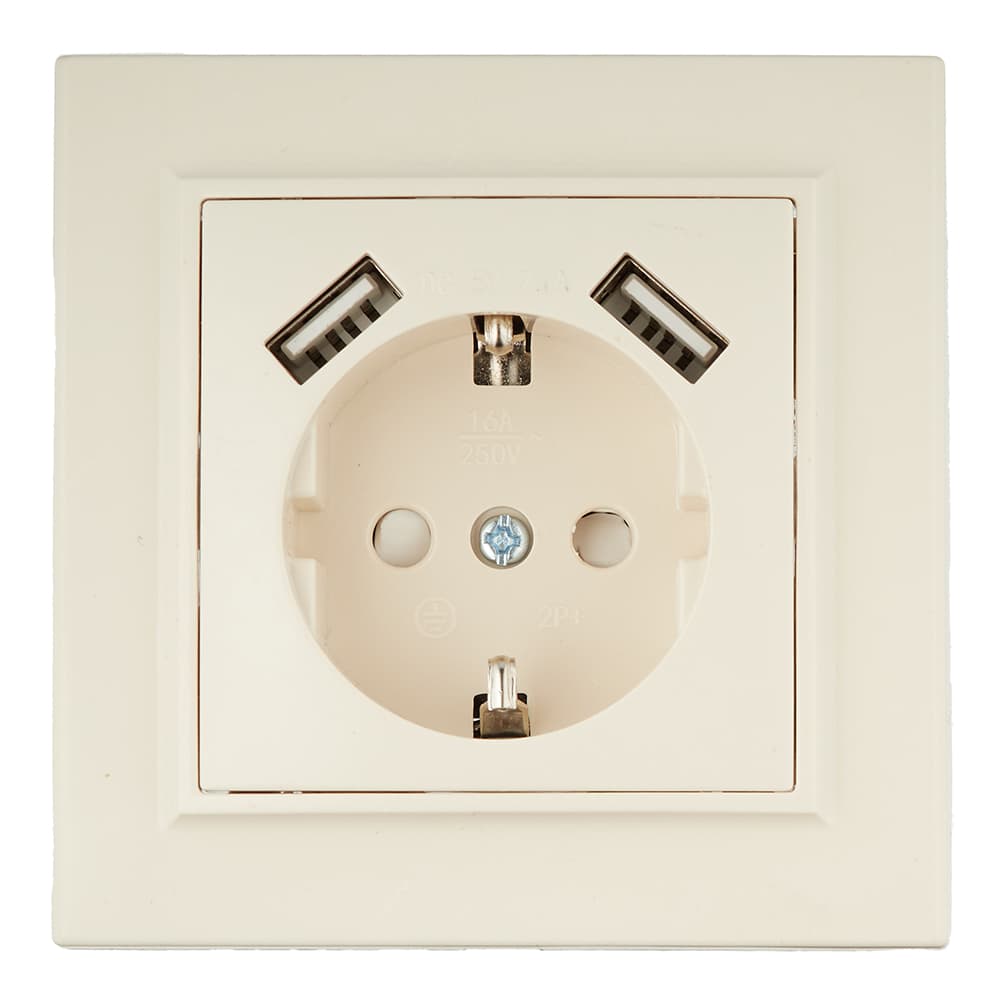 Розетка EKF Минск встраиваемая бежевая с 2хUSB-А (ERR16-028-200-2USB)