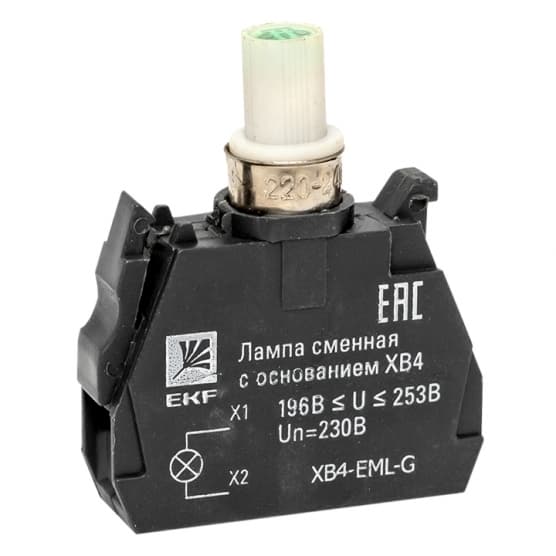 Лампа сменная EKF PROxima ХВ4 39х32х10 мм 230 В IP40 с основанием пластиковая зеленая (XB4-EML-G)