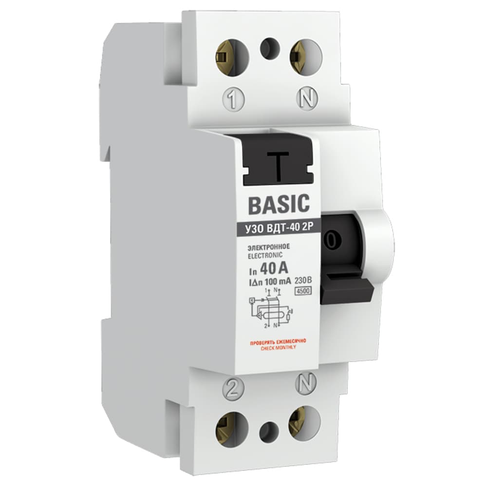УЗО EKF Basic ВДT-40 40А 1P+N тип AC 100 мА 4,5 кА компактное (elcb-2-40-100e-sim)