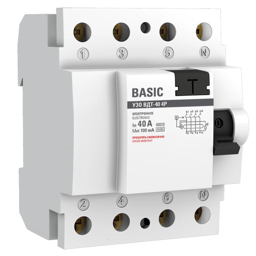 УЗО EKF Basic ВДT-40 40А 3P+N тип AC 100 мА 4,5 кА компактное (elcb-4-40-100e-sim)