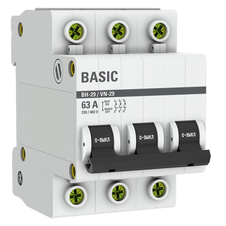 Выключатель нагрузки EKF Basic ВН-29 3Р 63А 400 В на DIN-рейку (SL29-3-63-bas)