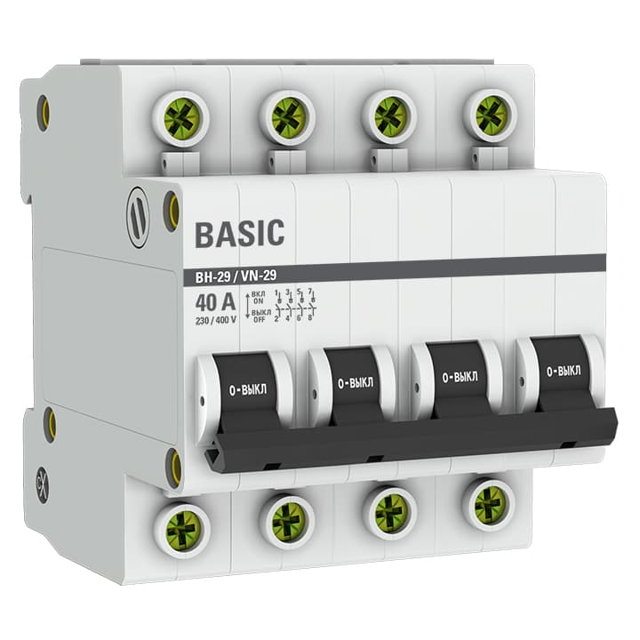 Выключатель нагрузки EKF Basic ВН-29 4Р 40А 400 В на DIN-рейку (SL29-4-40-bas)