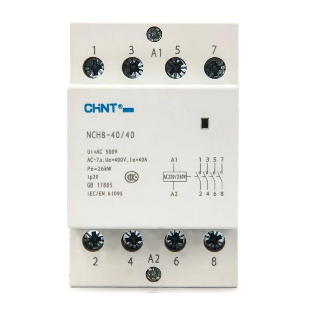 Контактор модульный Chint NCH8 230 В 40 А тип AC 4НО (256099)