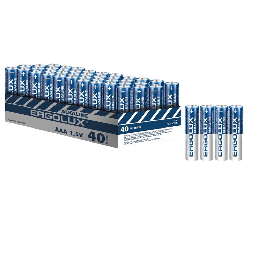 Батарейка Ergolux BOX40 ААА мизинчиковая LR03 1,5 В (40 шт.) (LR03BOX40)