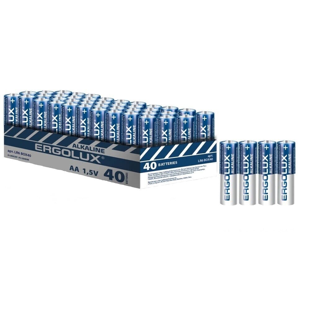 Батарейка Ergolux BOX40 АА пальчиковая LR6 1,5 В (40 шт.) (LR6BOX40)