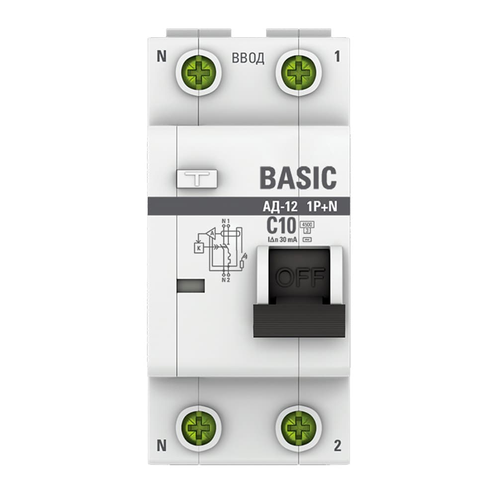 Автомат дифференциальный EKF Basic АД-12 10А 1P+N тип AC 30 мА 4,5 кА (DA12-10-30-bas)