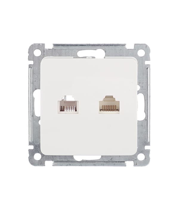 Розетка компьютерная/ телефонная Hegel Master встраиваемая белая RJ11/ RJ45 (РСКТ-440)