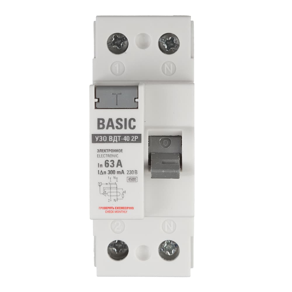 УЗО EKF Basic ВДТ-40 63А 1P+N тип AC 300 мА 4,5 кА (elcb-2-63-300e-sim)