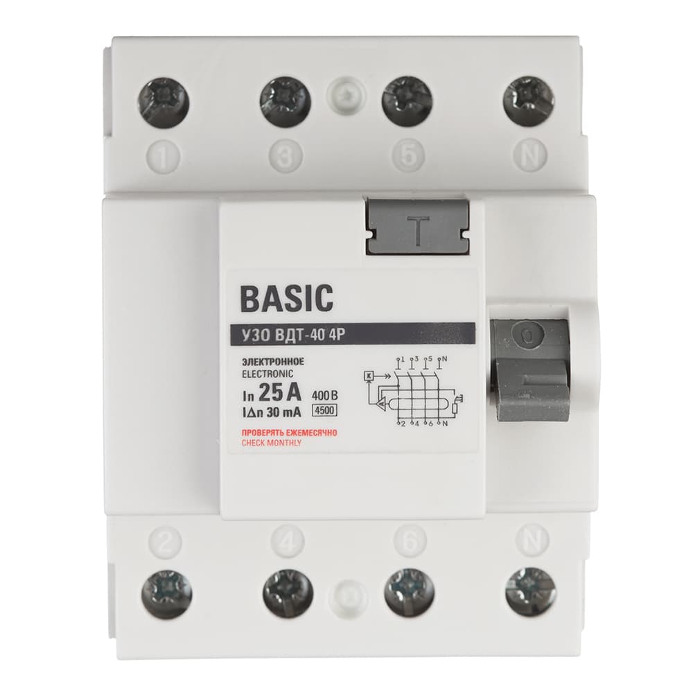 УЗО EKF Basic ВДТ-40 25А 3P+N тип AC 30 мА 4,5 кА (elcb-4-25-30e-sim)