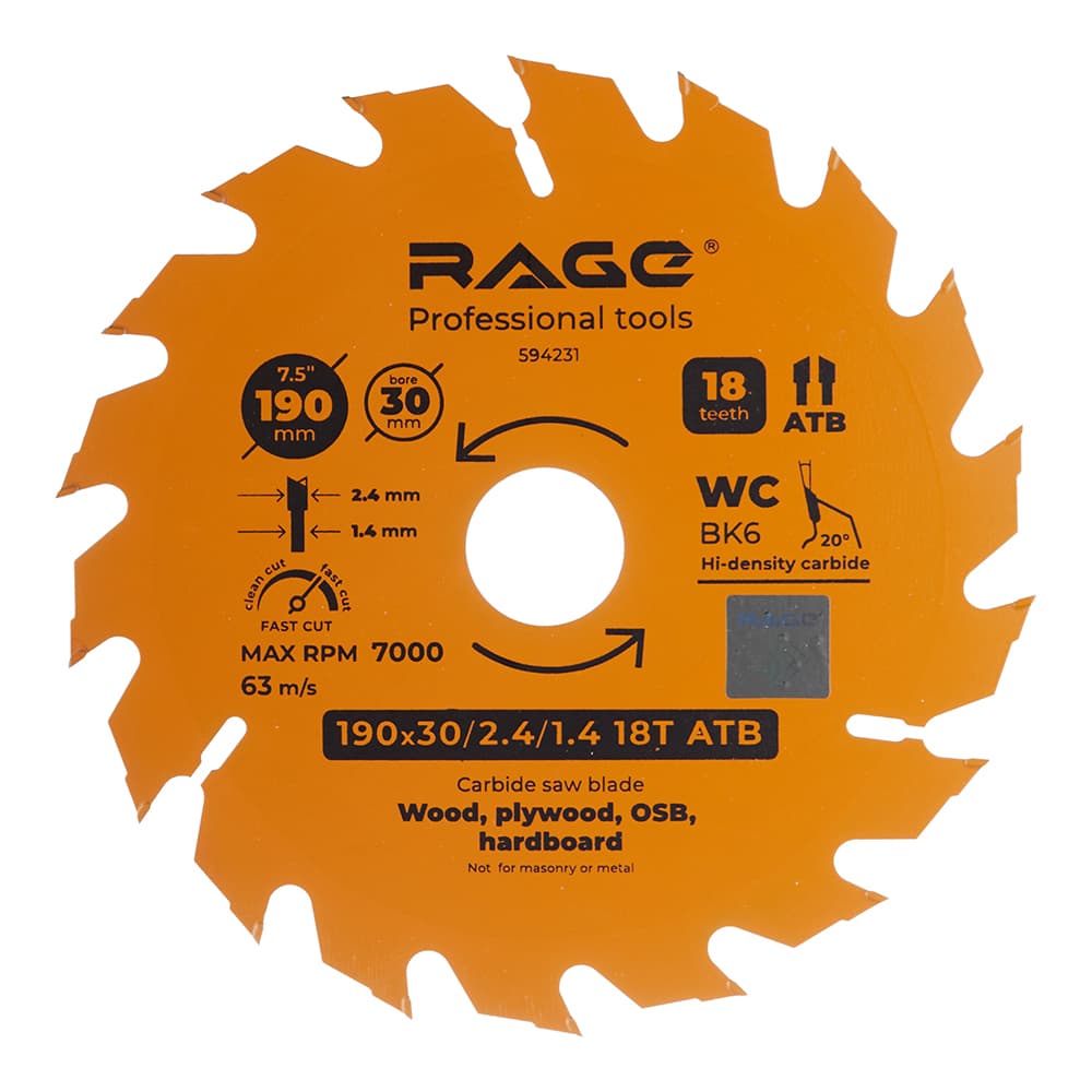 Диск пильный по дереву Rage by Vira Fast cut 190х30 мм 18 зубьев (594231)
