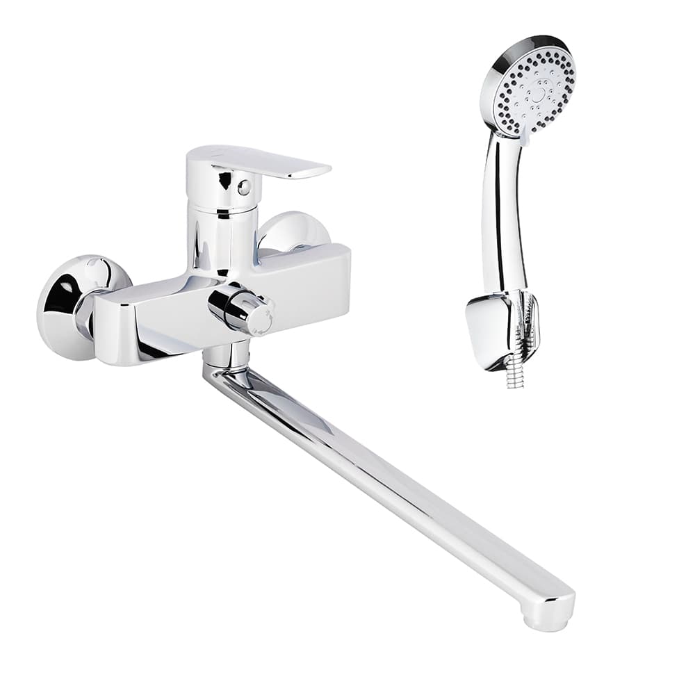 Смеситель для ванны Decoroom DR22 хром однорычажный с длинным изливом с лейкой (DR22043)