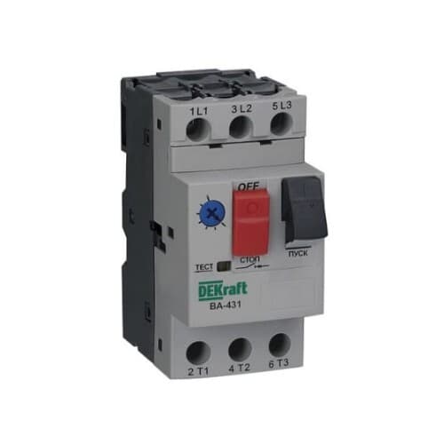 Автомат защиты двигателя Dekraft ВА-431 (21226DEK) 3P 2,5А 100 кА 690 В на DIN-рейку