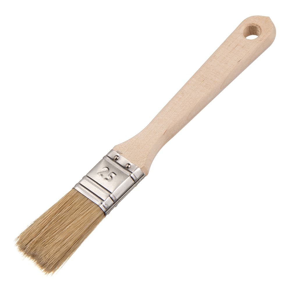 Кисть плоская натуральная щетина деревянная ручка Wenzo Wood 25х12 мм для эмалей и лаков на алкидной основе - 1