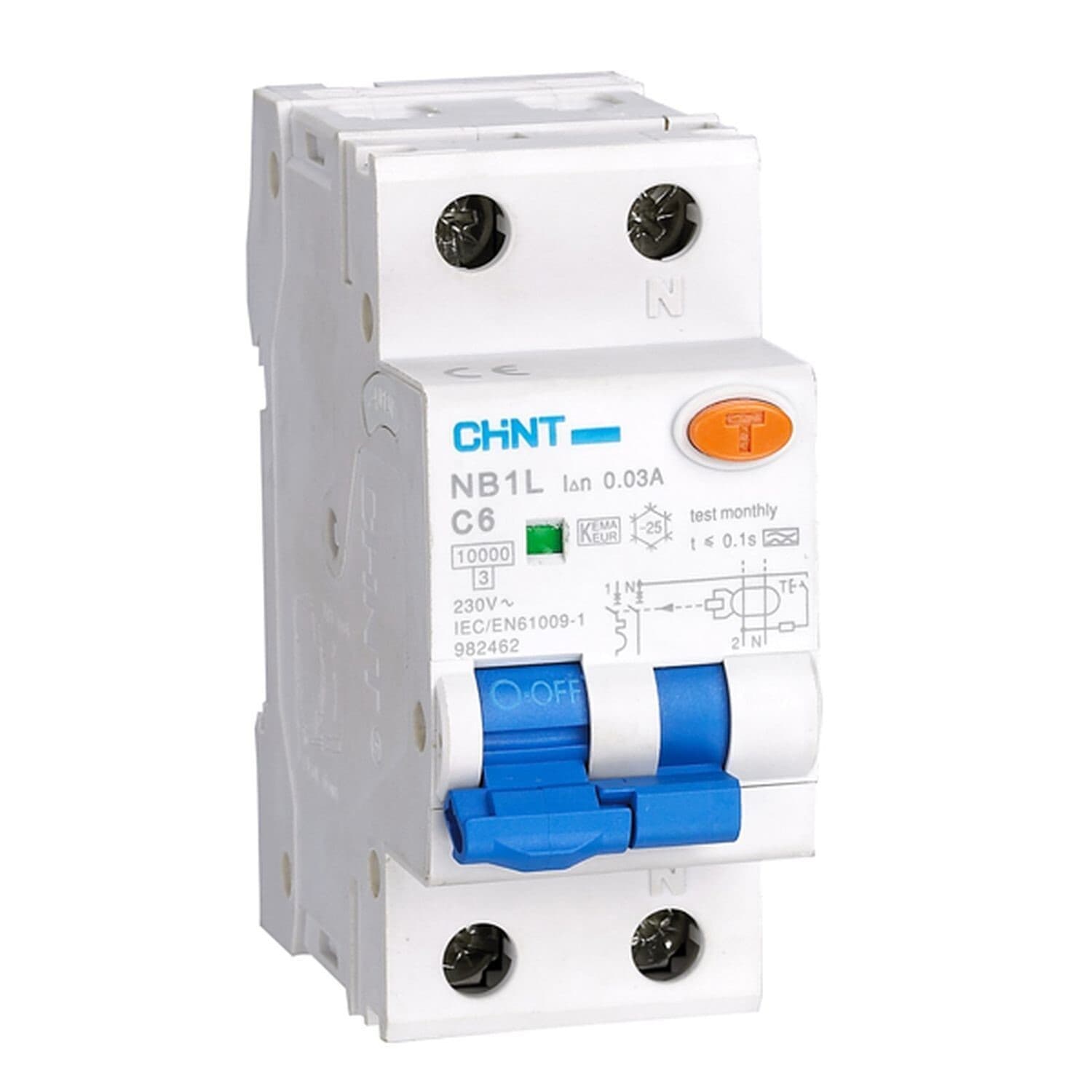 Автомат дифференциальный Chint NB1L 6А 1P+N тип AC 30 мА 6 кА (203104)