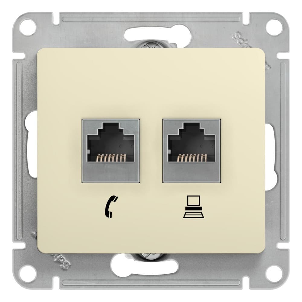 Розетка компьютерная/ телефонная Systeme Electric Glossa встраиваемая бежевая RJ11/ RJ45 (GSL000285)