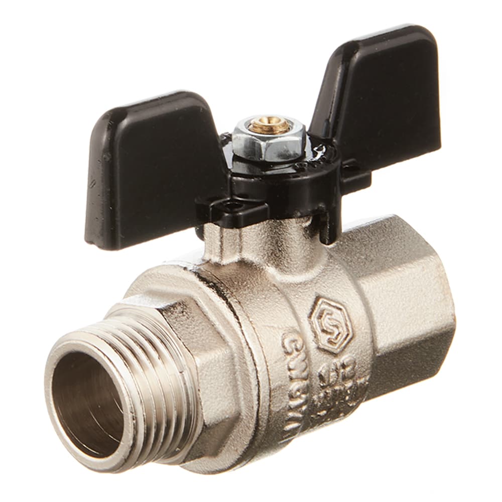 Кран шаровой латунный Stout 1/2 ВР(г) х 1/2 НР(ш) бабочка прямой (SVB-0004-000015)