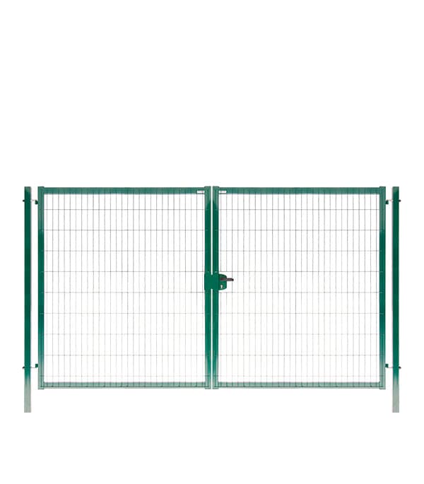 Ворота распашные с панелью 2D Medium и столбами 3,5х2,03 м зеленые RAL 6005