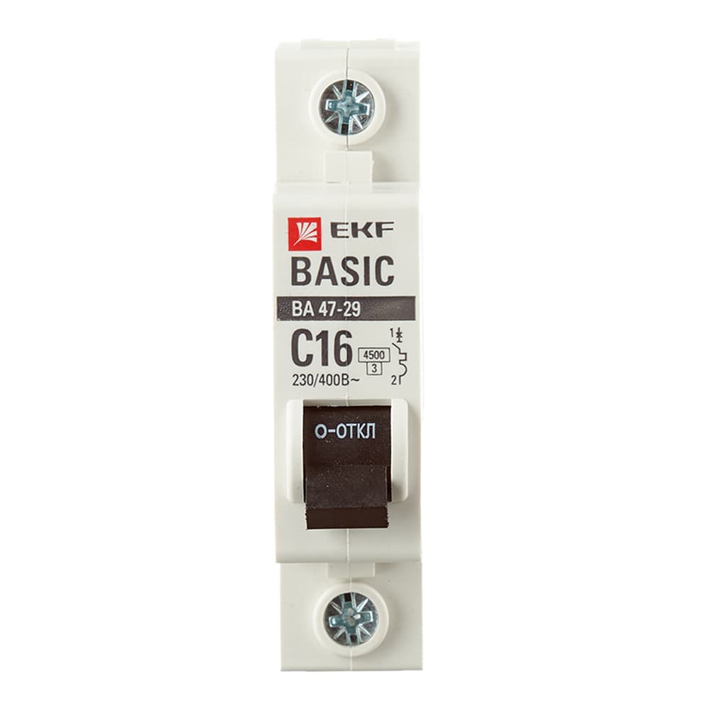 Автоматический выключатель модульный EKF Basic ВА 47-29 1P 16А тип C 4,5 кА 230 В (mcb4729-1-16C)