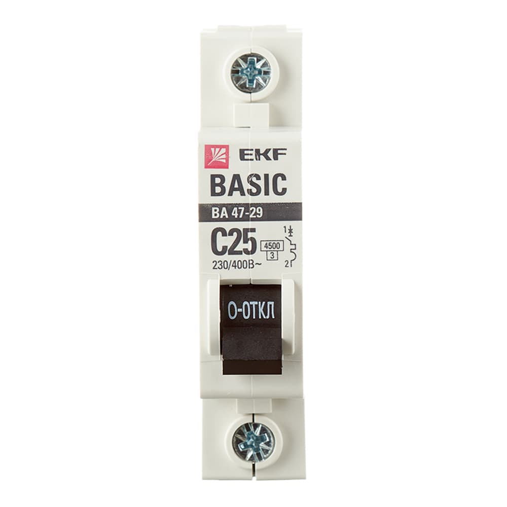 Автоматический выключатель модульный EKF Basic ВА 47-29 1P 25А тип C 4,5 кА 230 В (mcb4729-1-25C)